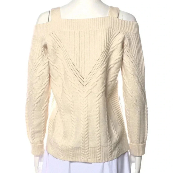 Jonathan Simkhai Tan Wool Off the Shoulder Sweater Cable Knit Beige Buckle XS - Picture 3 of 13
